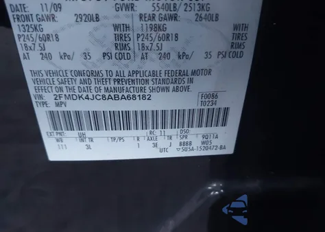 2010 Ford Edge Sel from USA, damaged, VIN 2FMDK4JC8ABA68182